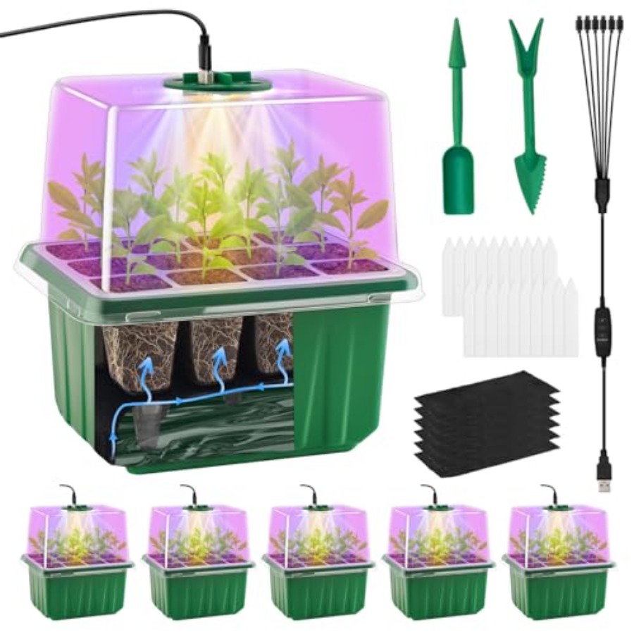 Humidity Dome Kit - Zaai-schotel met verlichting, 6 stuks, plantenstartset