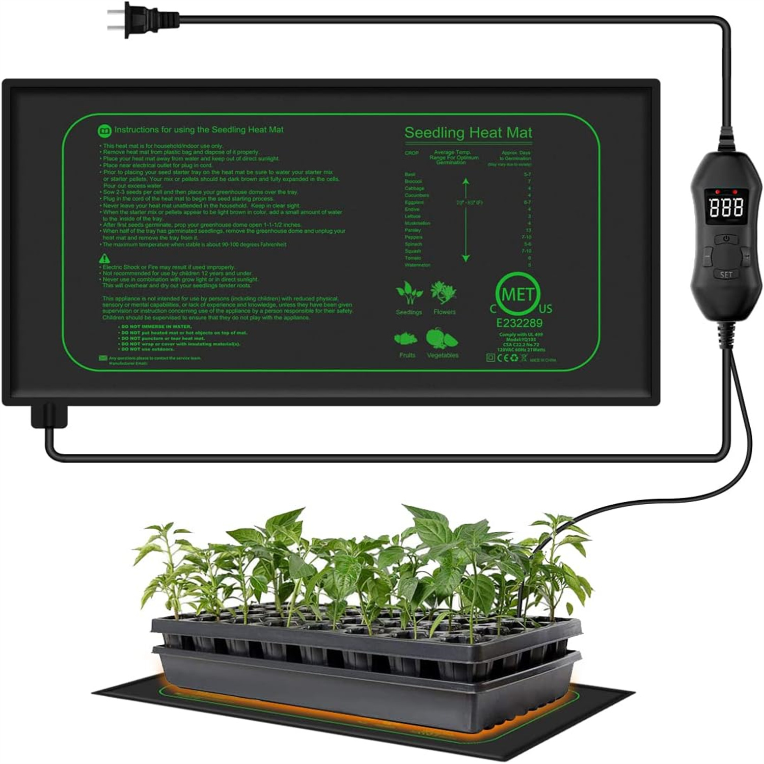Heat Mat Seedling - Zaailingwarmtemat met digitale thermostaat, binnenplanten, kiemmat,