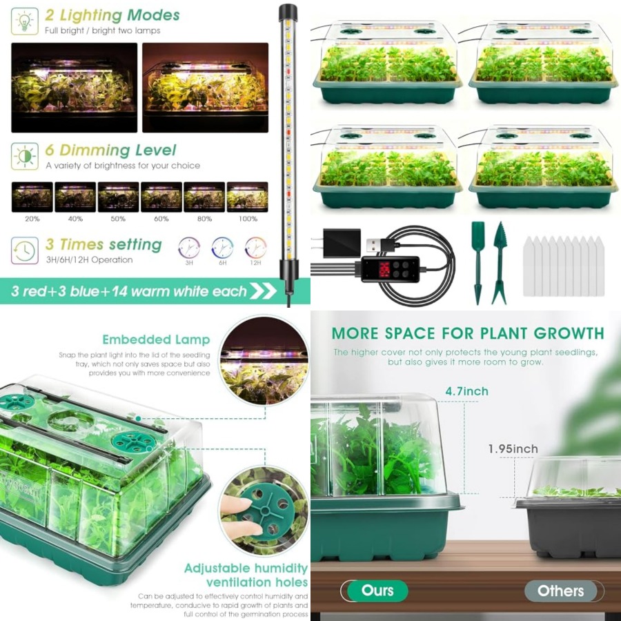Humidity Dome Kit - Zaaitray met groeilamp, 192-cellige zaaitrayset, zaaitrays