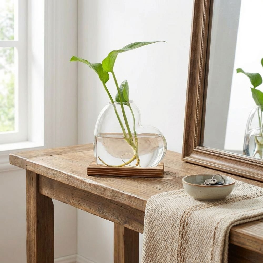 Propagation Station Vase - Transparante hydrocultuur glazen vaas houten standaard